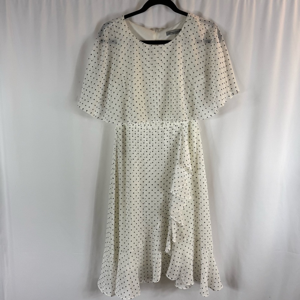 Danny & Nicole White Midi Dress with Black Polka Dots size:4